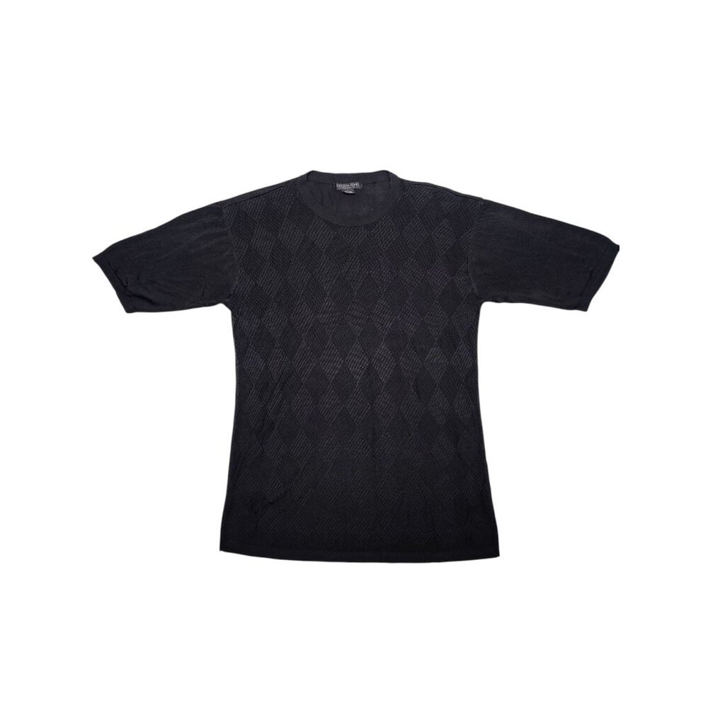 Domani Platinum Silk Blend Diamond Pattern Short Sleeve Pullover Top Men's L